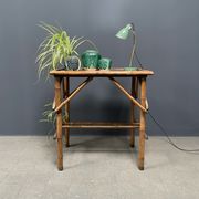 Bamboo side table with mirror top from France, 1940s