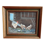 Painting, farmyard painting, hens signed