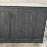 Old counter with gray patina, zinc top and a drawer
