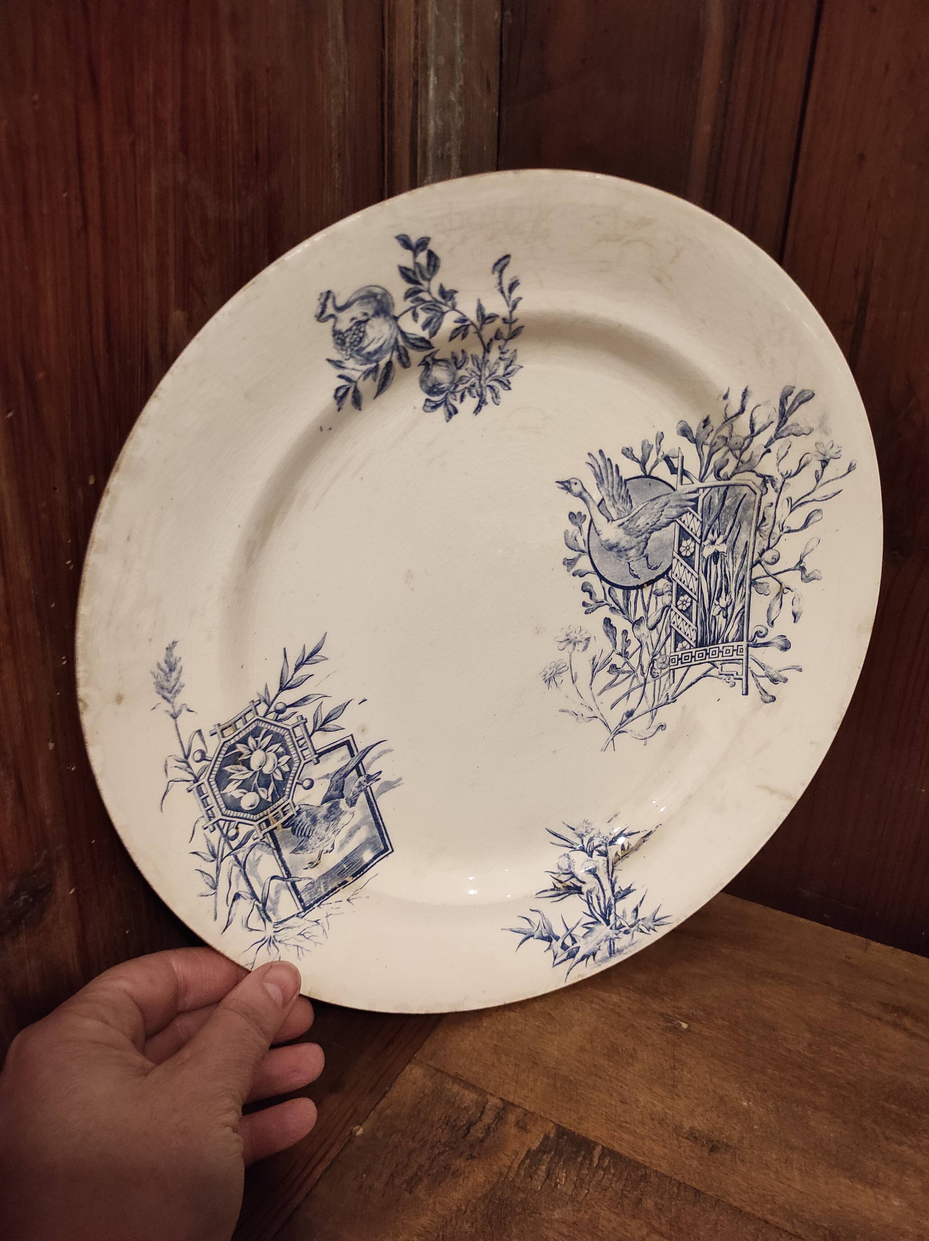 French vintage large serving plate, R. Lafitte, Terre de Fer, Salins