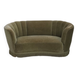 1960s, Danish 2-seater "Banana" sofa, original green furniture velour.