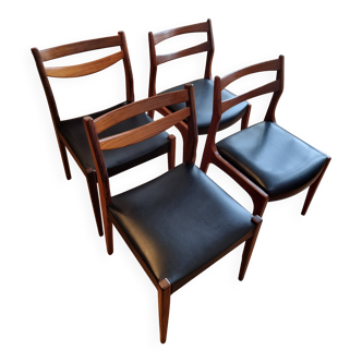 Lots de 4 très belles chaises en teck/bois et simili cuir style scandinave