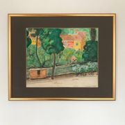 Rudolf möller 1881-1967. the houses, 1930. gouache. sbd. 30x40. frame