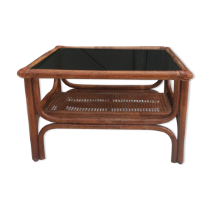 Table basse vintage bambou et rotin