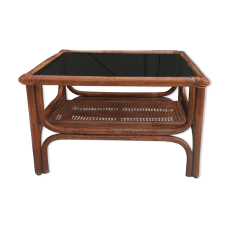 Table basse vintage bambou et rotin