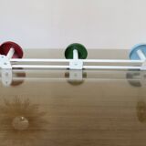 Metal coat rack, 3 colored hooks from the 60s and 70s