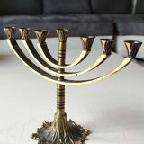 Jerusalem Menorah. Modernist style. In antique gold patinated brass. Dimensions: 15 x 20