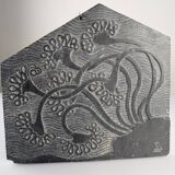 Slate Bas-Relief with Floral Motifs, Signed, 1970s