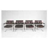 Swedish Mid Century Leather And Aluminum Armchairs By Karl Erik Ekselius For Joc Vetlanda, Set Of 4