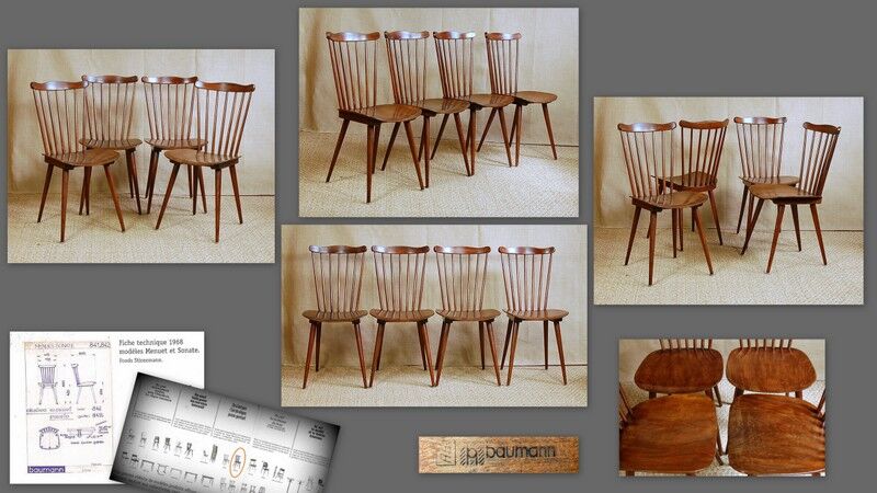 Suite de 4 chaises bistrot vintage Baumann "Menuet"