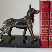 Serre livres chien en régule et marbre vintage