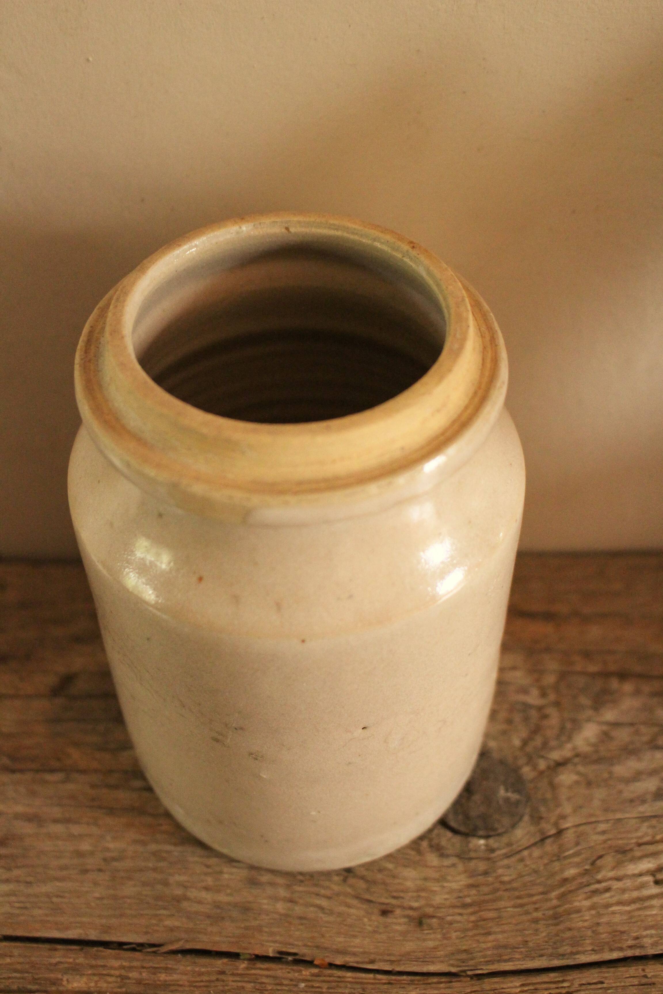 Vintage pink beige glazed stoneware pot