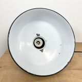 Industrial petrol enamel factory lamp with cast iron top, 1960s