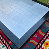 Vintage coffee table in stainless steel and black lacquered wood.