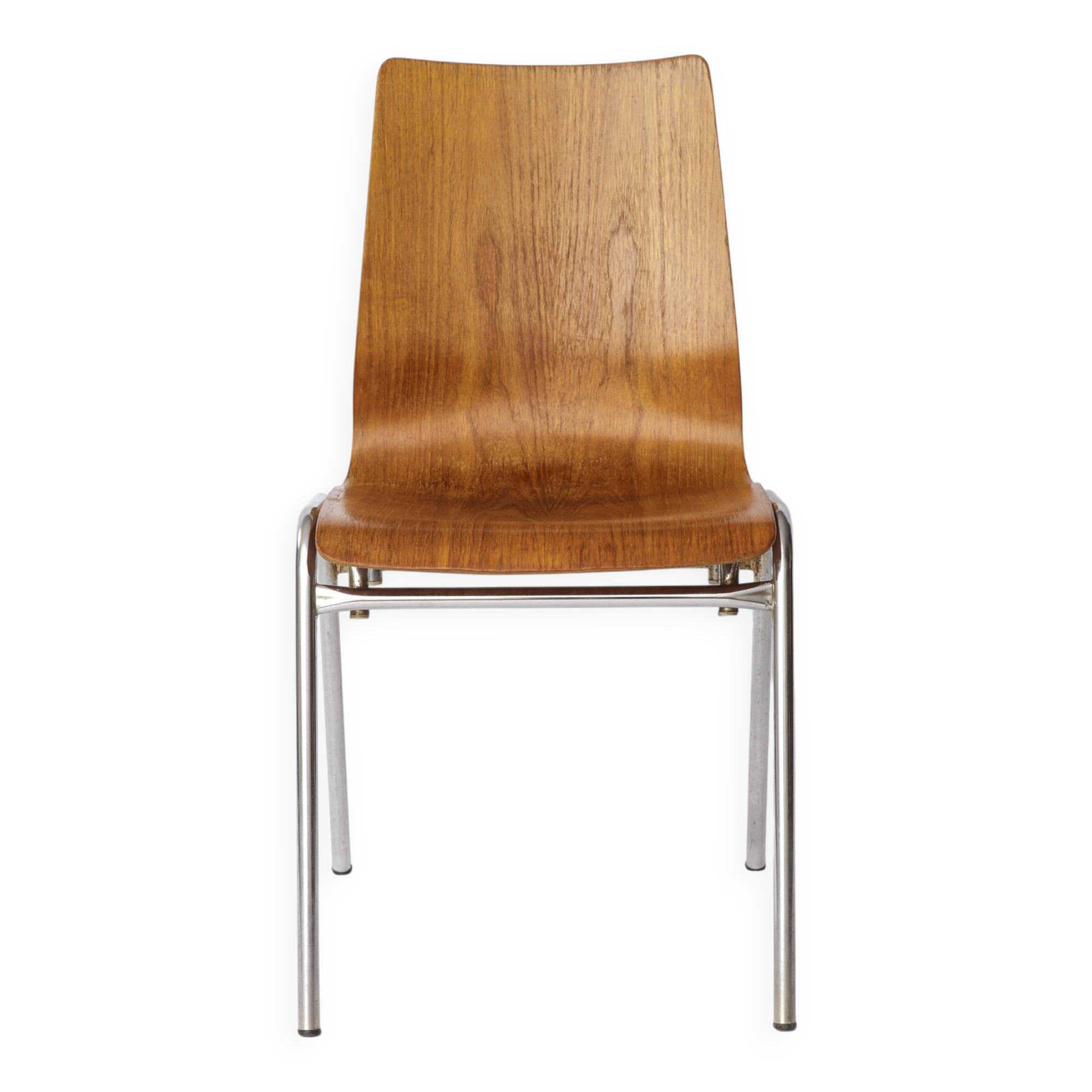 1 of 4 Vintage 1970s Teak & Metal Stacking Chair, Germany