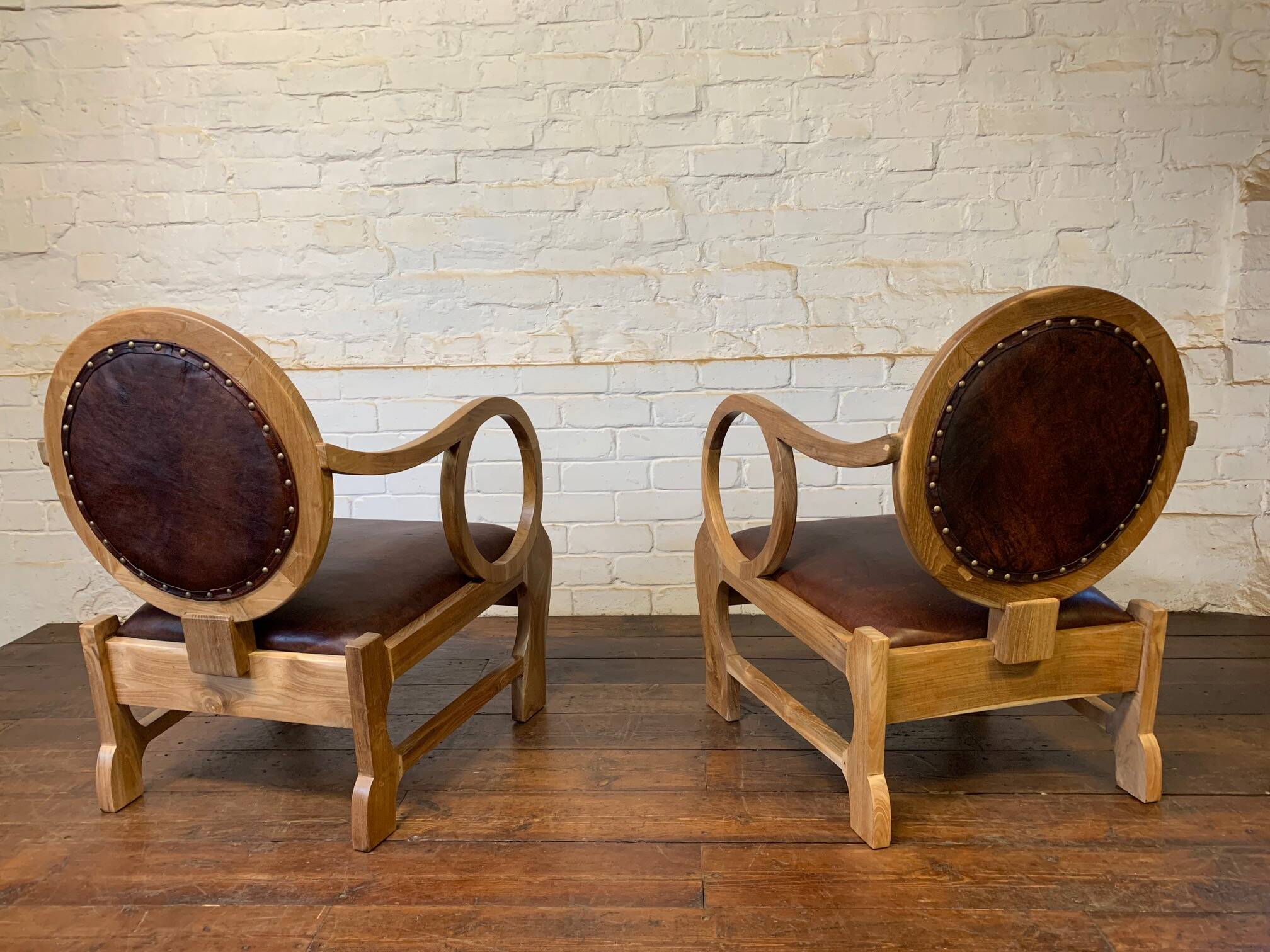 Pair of Hungarian Walnut & Leather Chairs by Lajos Kozma 1884-1948
