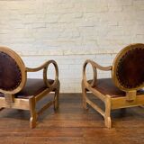 Pair of Hungarian Walnut & Leather Chairs by Lajos Kozma 1884-1948