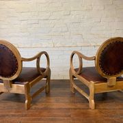 Pair of Hungarian Walnut & Leather Chairs by Lajos Kozma 1884-1948