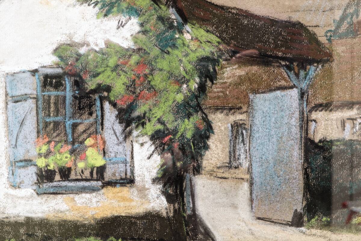 Pastel, farmyard, signed Jean Vasseur (1905-1986)