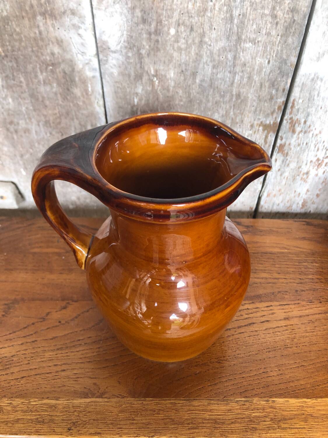 Old ST CLÉMENT vintage brown ceramic pitcher