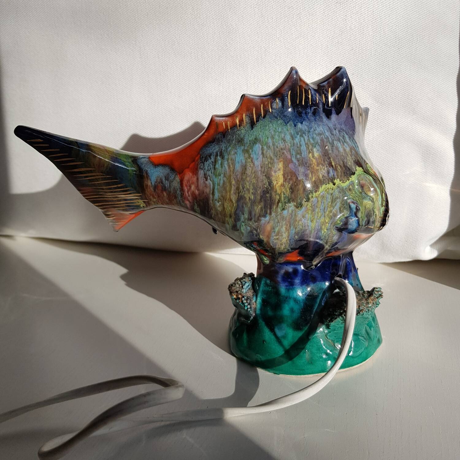 Lampe poisson en céramique avec ampoule
