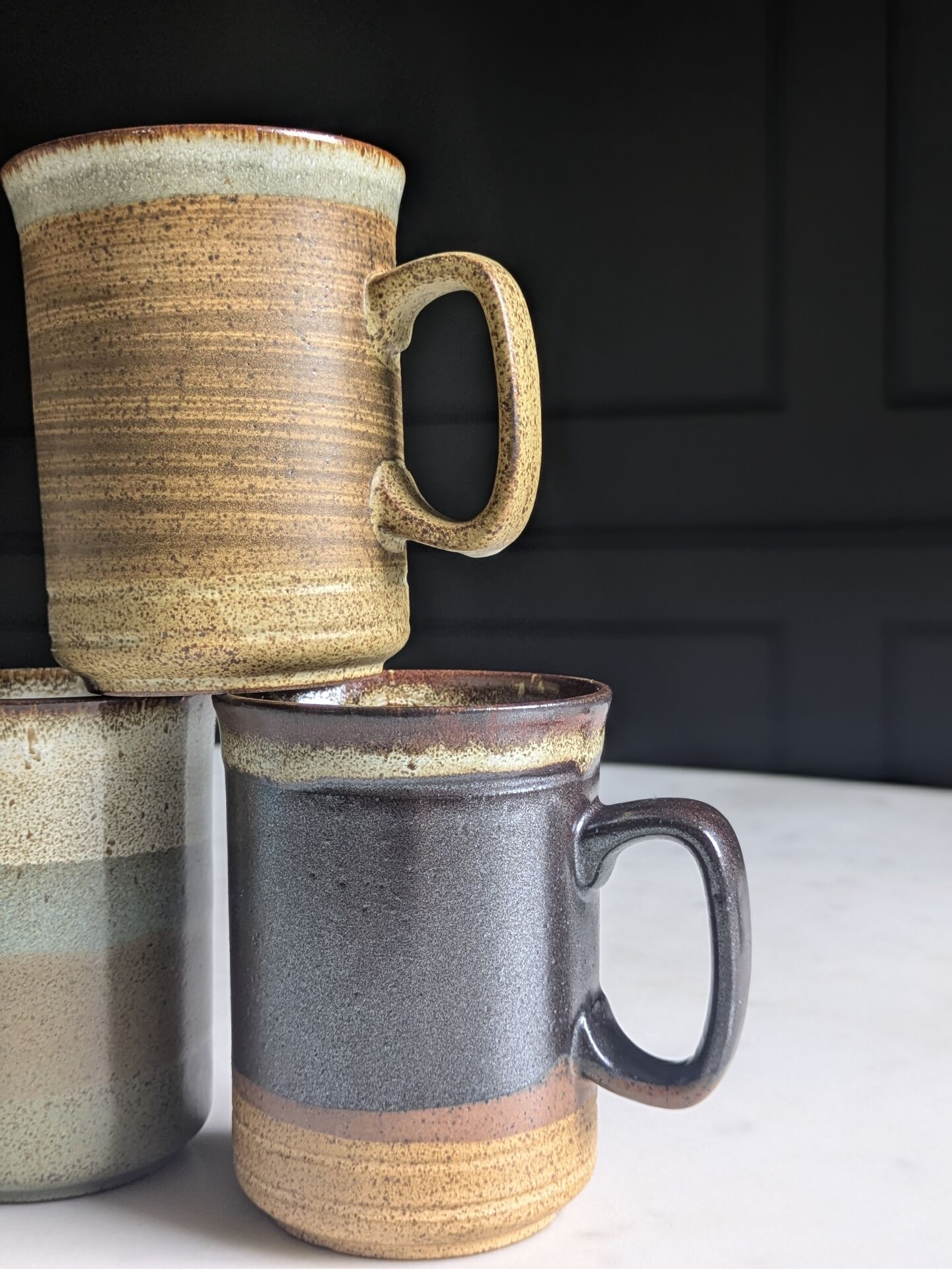 Set of brutalist mugs ''Buchan ceramics Scotland'' from the 1970s.