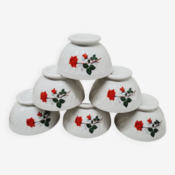 Set of 6 red rose Sarreguemines bowls