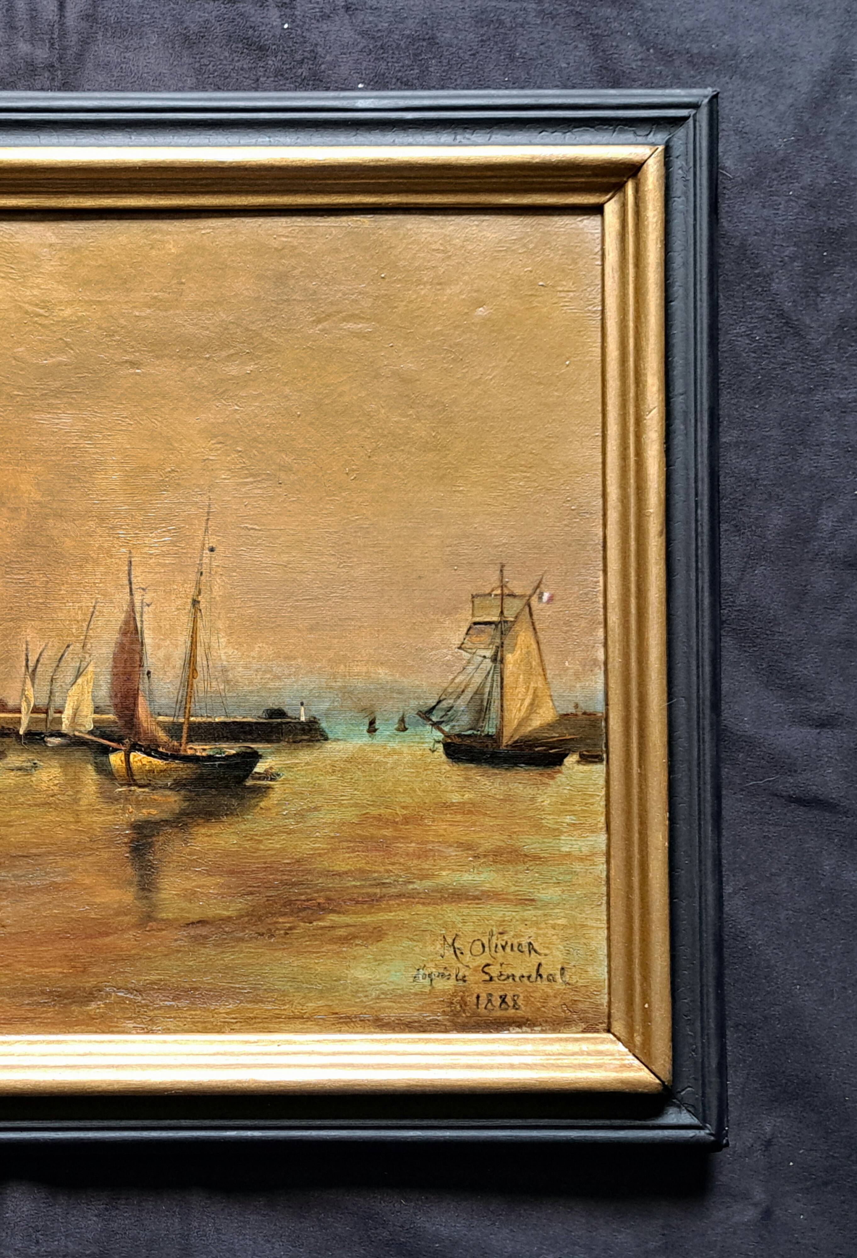 Impressionist painting signed, Oil on canvas, Marine French school 1888