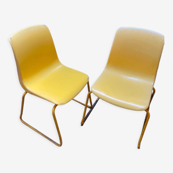 Duo de chaises vintage Grofilex enfant maternelle plastique jaune