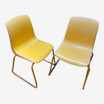 Duo of vintage chairs Grofilex child kindergarten yellow plastic