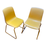 Duo of vintage Grofilex child kindergarten chairs yellow plastic