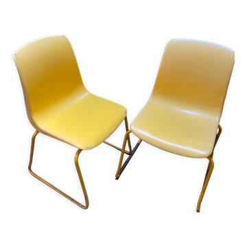 Duo de chaises vintage Grofilex enfant maternelle plastique jaune