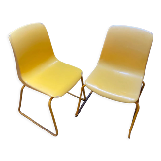 Duo de chaises vintage Grofilex enfant maternelle plastique jaune
