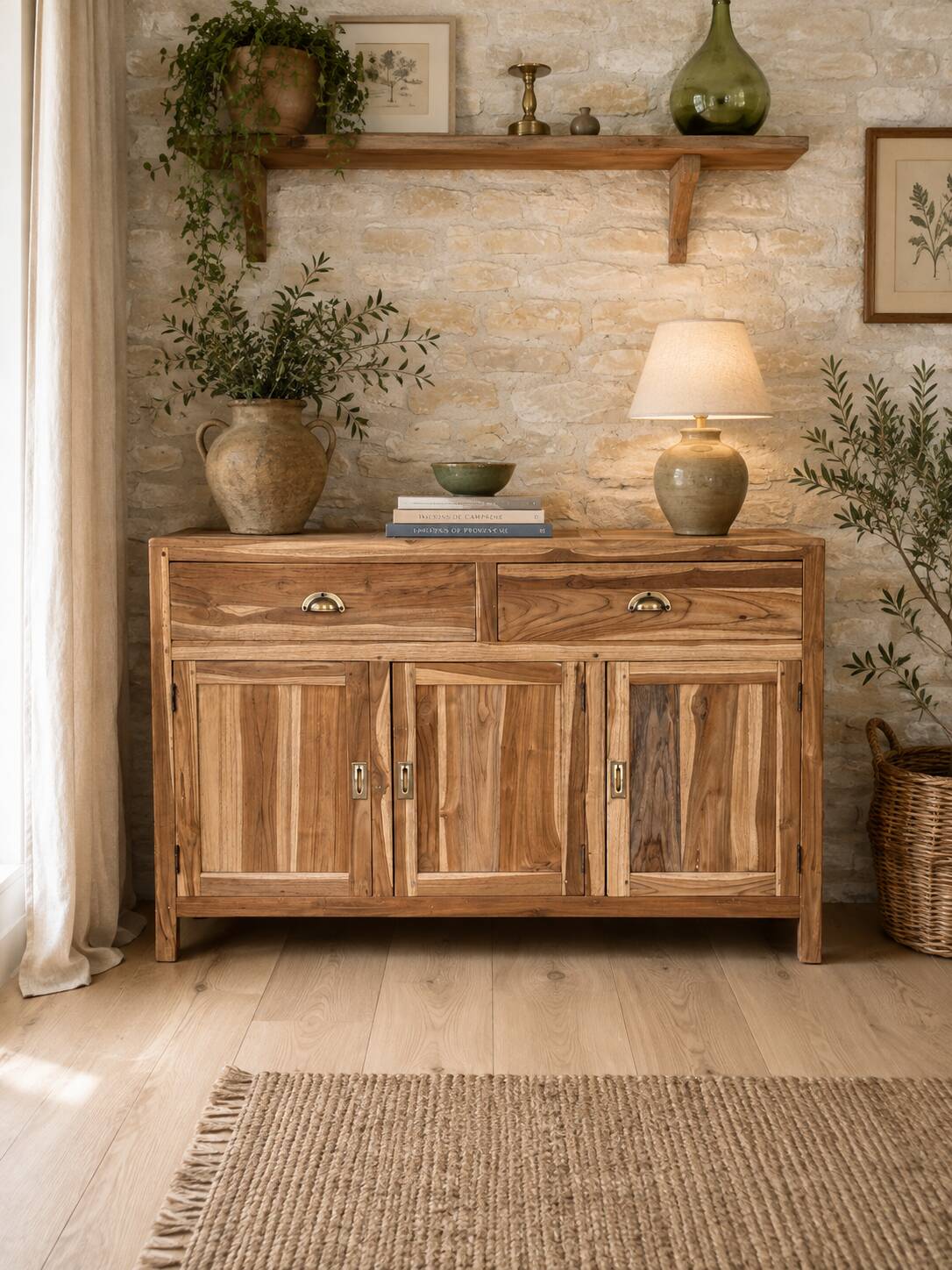 Buffet bas en bois exotique restauré