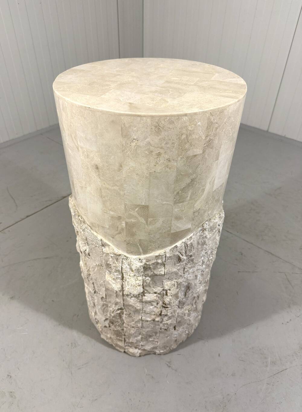 Travertine mactan stone columns & vase 1980’s