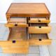 Scandinavian storage unit, solid wood and leather