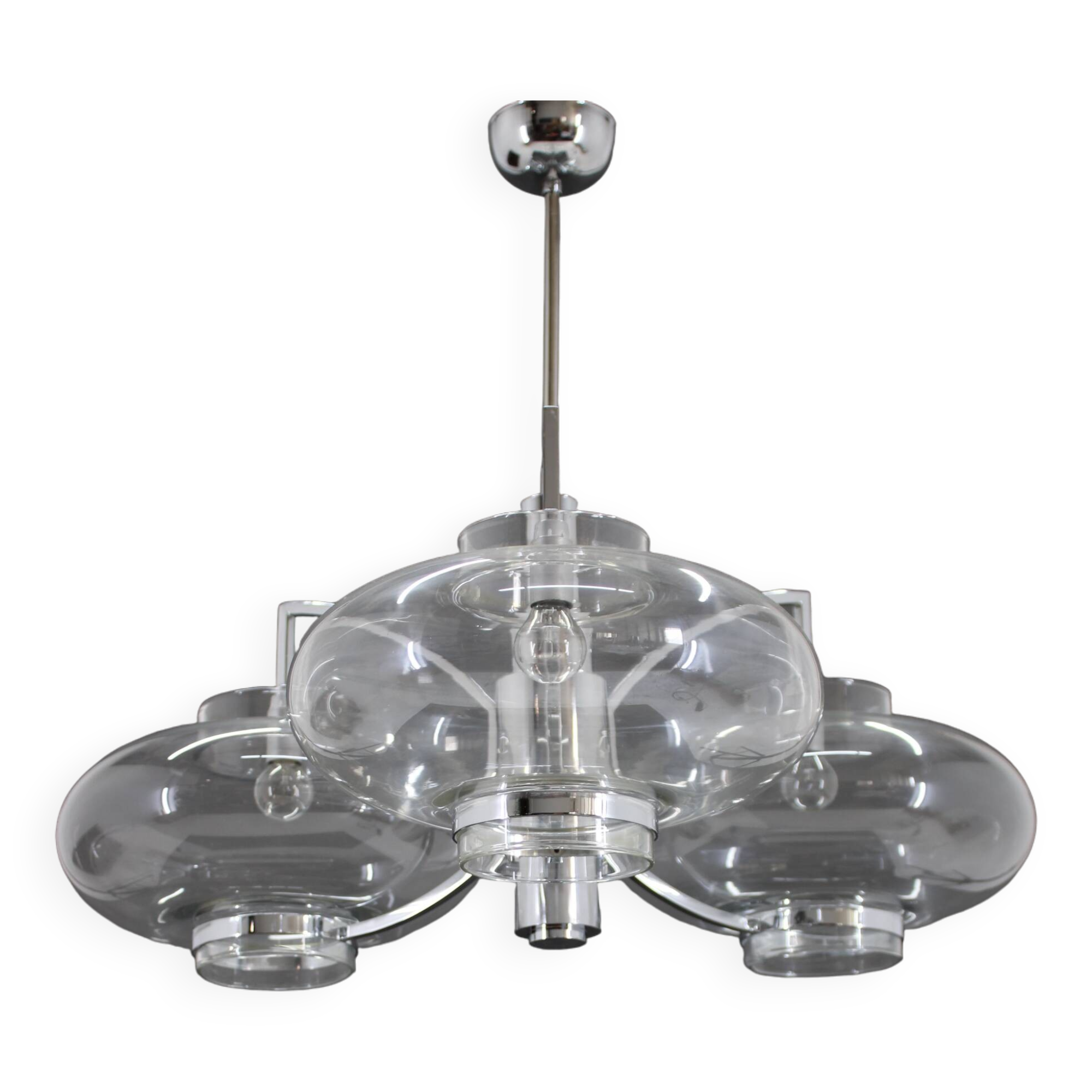 1970s Italian Chrome Plated and Glass Chandelier