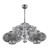 1970s Italian Chrome Plated and Glass Chandelier