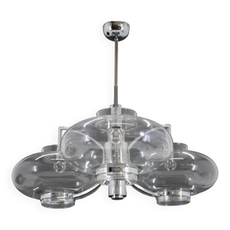 1970s Italian Chrome Plated and Glass Chandelier