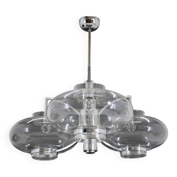 1970s Italian Chrome Plated and Glass Chandelier