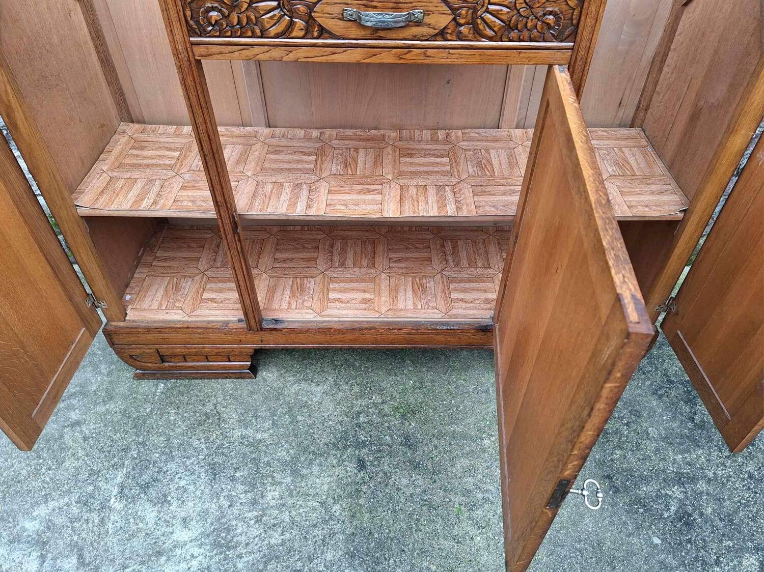 Art deco sideboard marble top, old buffet furniture, vintage dresser