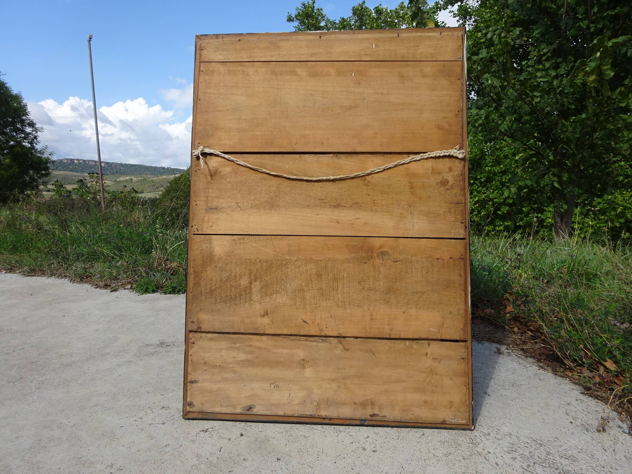 Mirror with black and gold frame, embossed vine leaves