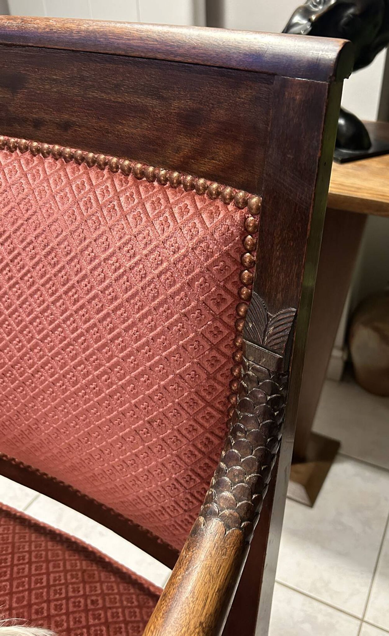 Pair of Empire armchairs, Consulate, walnut and velvet, 19th century.