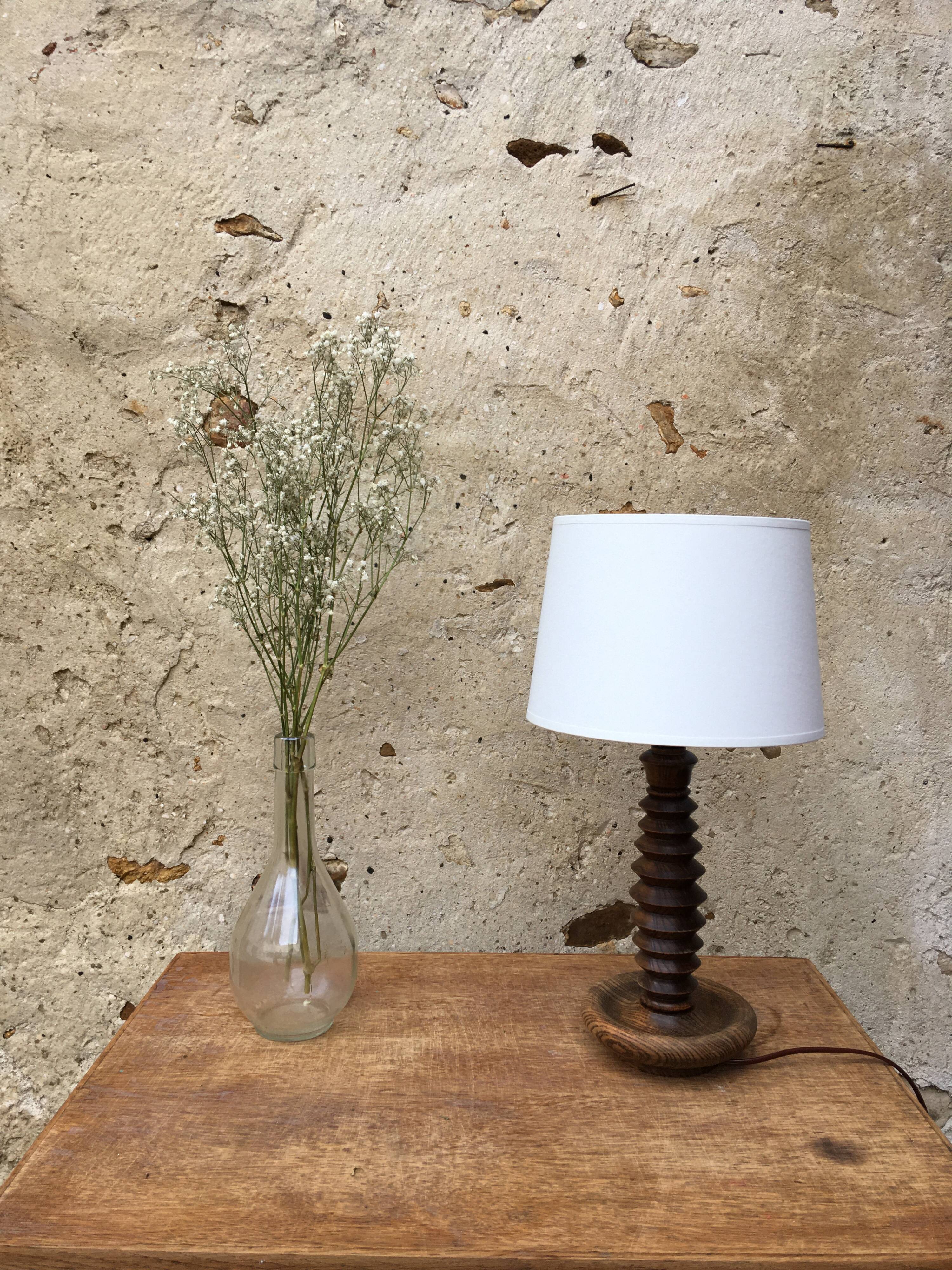 Pied de lampe vintage en bois zig zag