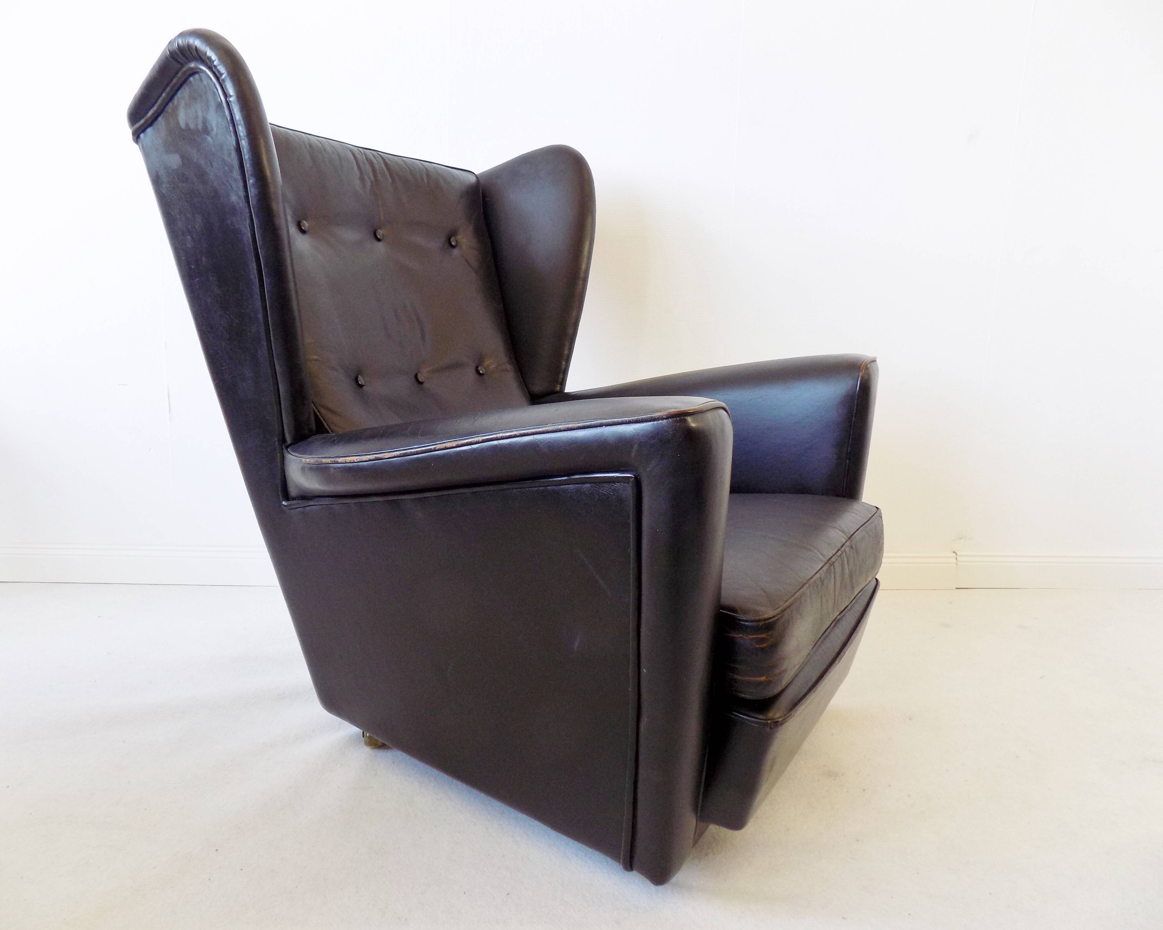 Howard Keith pair of black leather armchairs for HK Furniture