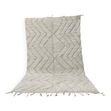 Grand tapis berbère marocain Beni Ouarain 300 x 200 cm – Laine écrue motifs