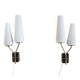 Asymmetrical double light wall sconces in brass, metal, and opaline - 50s
