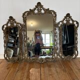 Triptyque Miroir Baroque/Rococo en laiton Doré, vers 1950 -M