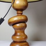 Imposing vintage Scandinavian style lamp designed in turned carved wood with a