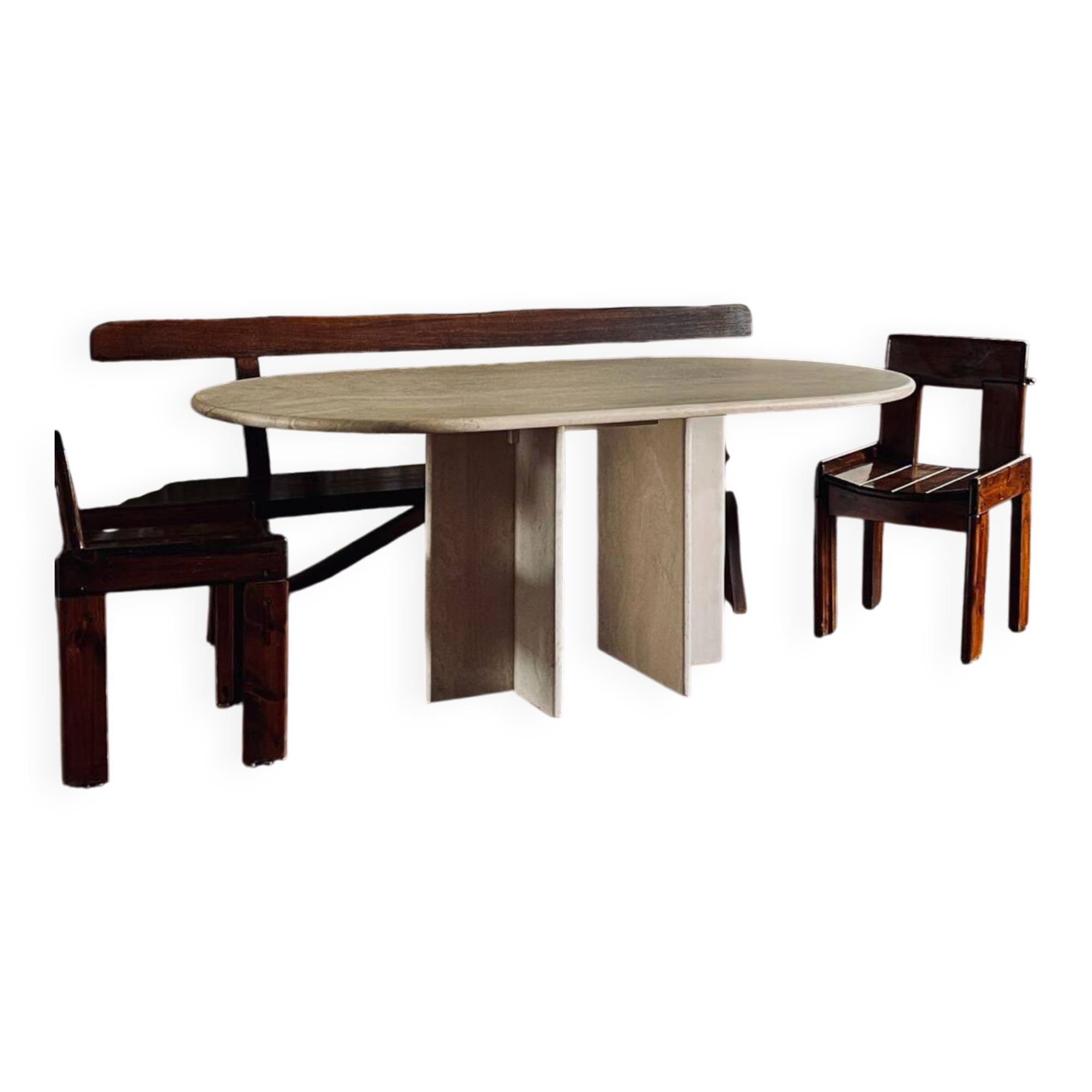Table à manger Roche Bobois en travertin italien – Années 70/80